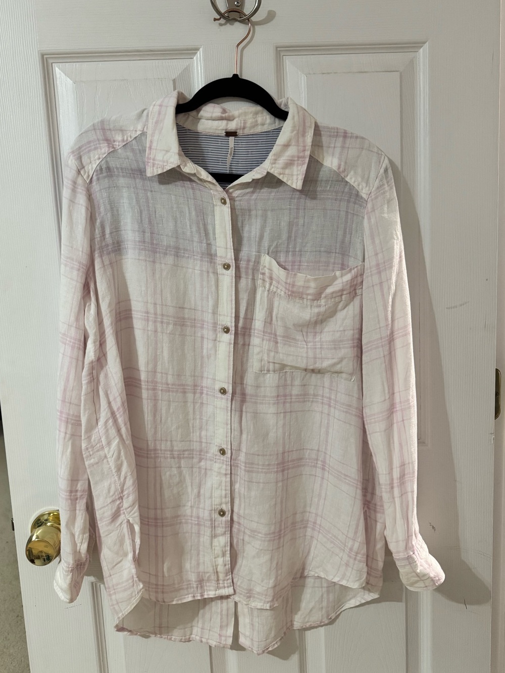 Free People No Limits Plaid Linen Button Front Shirt S Boho Cottagecore